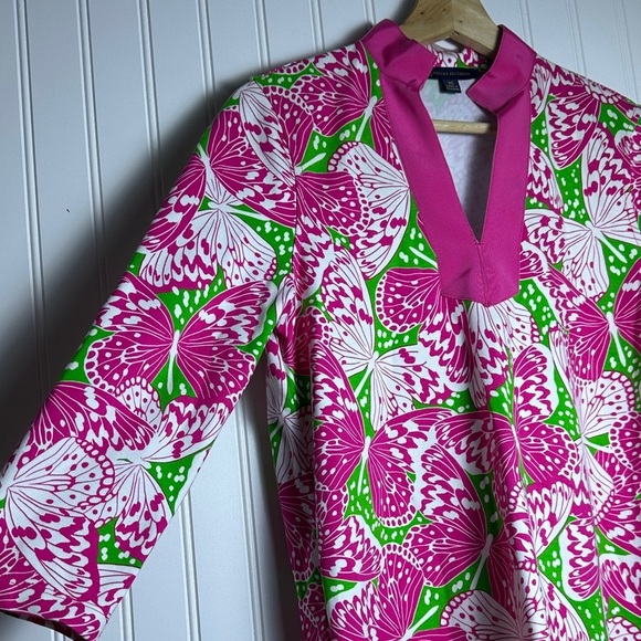 Brooks Brothers Ponte Stretch Floral 3/4 Sleeve Split Neck Dress XS Colorful - Picture 11 of 11